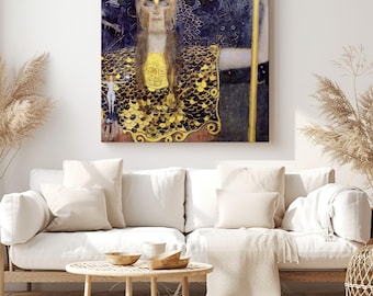 Pallas Athena, Gustav Klimt Painting Reproduction, Canvas Print Wall Art, Classic Artwork for Living Room Decor
