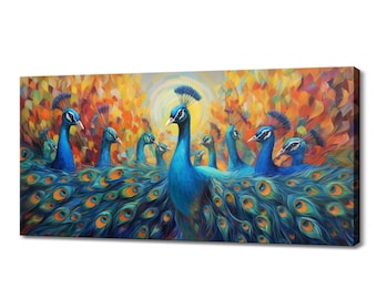 Peacock Family Canvas Print Art | Gift For Peacock Lover | Animals Wall Art Print | Wildlife Home Decor I Artwork For Bird Lovers