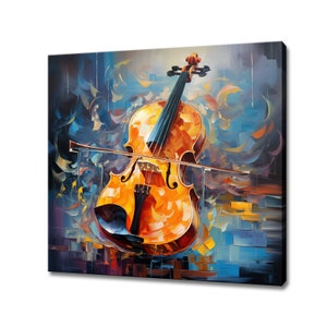 Violin Music Oil Painting Style Canvas Print, Musical Instrument Colourful Wall Art, Gift For Musician, Classical Music Studio Decor