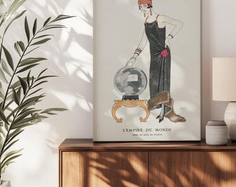 Schilderij L'Empire du monde, art-decocanvasprint van George Barbier, elegante vintage Franse mode, gallery verpakt muurkunst