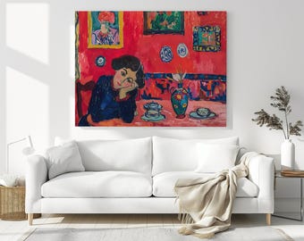 Henri Matisse Style Fauvist Canvas Print Wall Art – Colourful Woman Interior Painting – Vibrant Red Art for Statement Walls