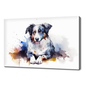 Cute Border Collie Dog Watercolour Canvas Print | Animals Canvas Picture | Dog Lovers Gift Painting Wall Hanging | Wall Art Print On Canvas