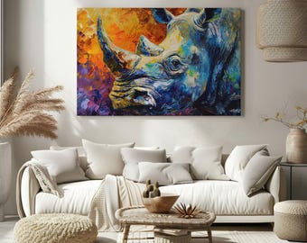 Abstract Rhino Canvas Print – Colourful Wildlife Wall Art