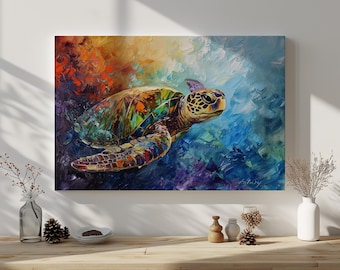 Abstract Turtle Canvas Print – Colourful Wildlife Wall Art