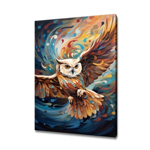 Flying Owl Bird Abstract Painting Canvas Print | Gift For Bird Lover | Owl Bird Wall Art Print | Birds Home Wall Decor Modern Wall Art Print