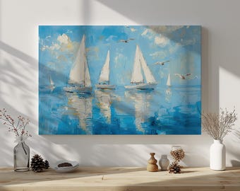 Sailing Boats Canvas Print – Serene Coastal Nautical Wall Art