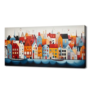 Copenhagen Denmark Capital Canvas Print Wall Art, Modern Design Home Office Decor, Famous Landmarks Skyline Colourful Painting Print