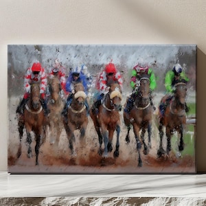 Jockeys Canvas Print Wall Art – Colorful Horse Racing Painting – Vibrant Equestrian Decor for Living Room, Office Sports-Inspired Interiors