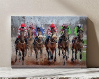Jockeys Canvas Print Wall Art – Colorful Horse Racing Painting – Vibrant Equestrian Decor for Living Room, Office Sports-Inspired Interiors