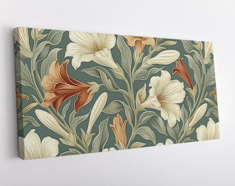 Flower Pattern, Floral Canvas Print Wall Art – Elegant Flowers Painting – High Quality Gallery Wrapped Canvas – Ready to Hang