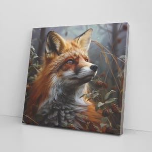 Majestic Red Fox Canvas Print Wall Art – Woodland Animals Rustic Decor – Cute Red Foxes Illustration for Nursery, Bedroom or Living Room
