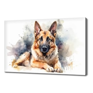 German Shepherd Dog Watercolour Canvas Print | Animals Canvas Picture | Dog Lovers Gift Painting Wall Hanging | Wall Art Print On Canvas