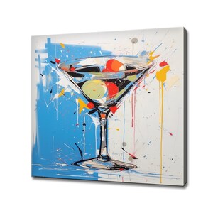 Martini Cocktail Drink With Olive Abstract Canvas Print Art | Bar Restaurant Wall Decor | Alcoholic Drinks Print | Drinks Kitchen Wall Art