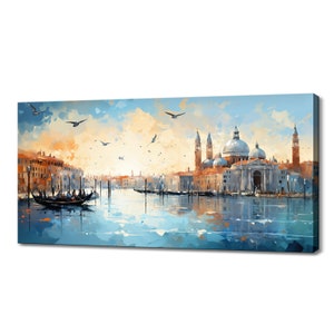 Sunset In Venice Italy City Canvas Print Wall Art, Modern Design Home Office Decor, Famous Landmarks Skyline Neutral Painting Print