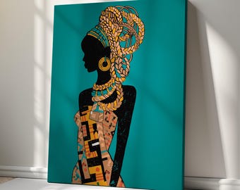 Cuadro abstracto de una niña africana – Decoración elegante para el hogar – Obra de arte de alta calidad para colgar en la pared, ideal para cualquier estilo de interior.