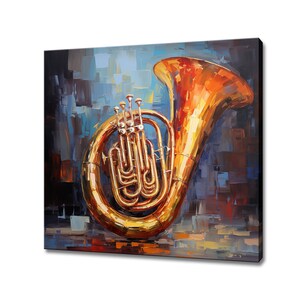 Tuba Music Colourful Painting Style Canvas Print, Musical Instrument Wall Art, Gift For Musician, Classical Music Studio Decor