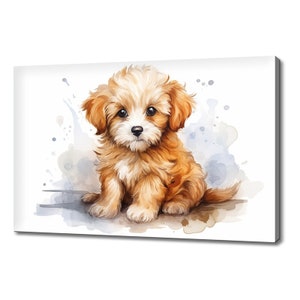 Cute Poodle Puppy Dog Watercolour Canvas Print | Animals Canvas Picture | Dog Lovers Gift Painting Wall Hanging | Wall Art Print On Canvas