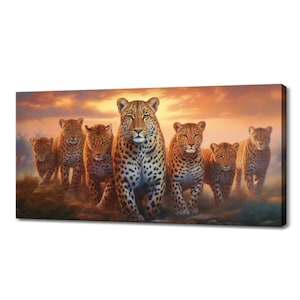 Adorable African Leopard Family Canvas Print Art | Gift For Leopard Lover | Animals Wall Art Print | Wildlife Home Decor I Wild Animals Art
