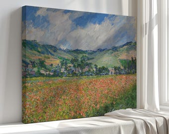 Poppy field Claude Monet Vintage Canvas Print Wall Art, Classic Art Reproduction , Antique Style Painting, Renaissance to Retro, Gift Idea