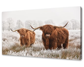 Scottish Highland Cattles Canvas Art Print Animals Wall Hanging Handmade Home Decor Customised Gifts Wall Art Designs Fast Delivery