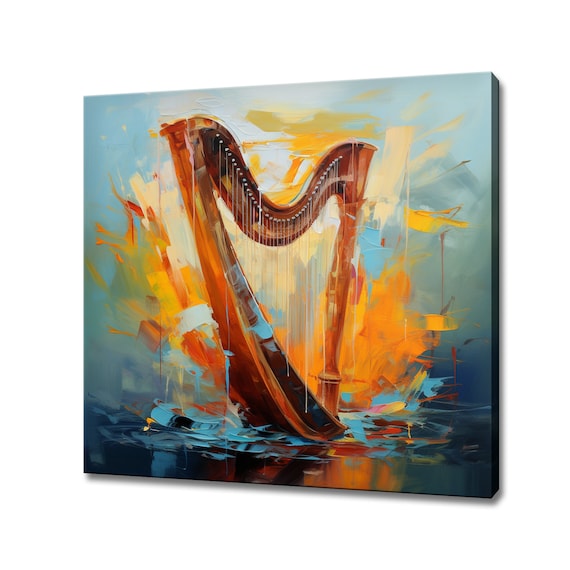 Harp Music Instrument Colourful Painting Style Canvas Print