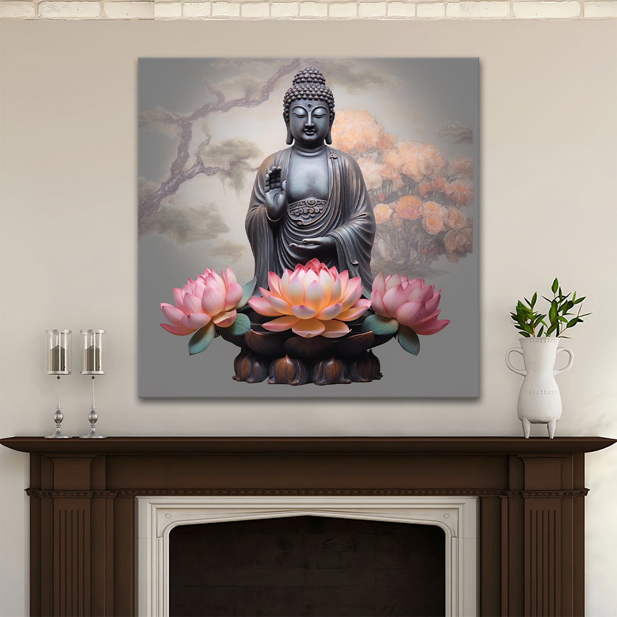 Buddha Lotus Flower Canvas | Art Print Wall Hanging Picture | Peaceful ...