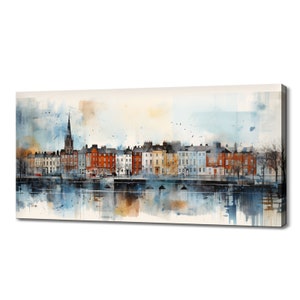 Dublin Capital Of Ireland Canvas Print Wall Art, Modern Design Home Office Decor, Famous Landmarks Skyline Colourful Painting Print