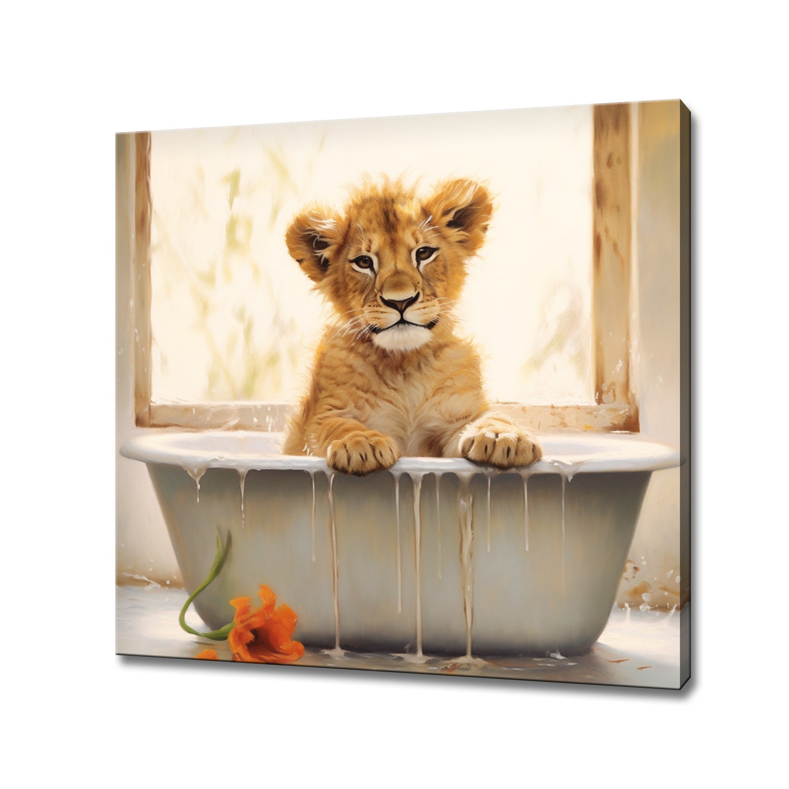 Baby Lion Canvas Print | Art Print Wall Hanging Picture | Kids Bedroom Home Decor | Animals Art Print | Large Canvas Art