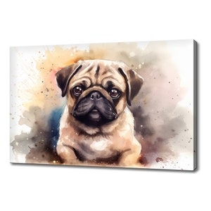 Cute Pug Dog Watercolour Canvas Print | Animals Canvas Picture | Dog Lovers Gift Painting Wall Hanging | Wall Art Print On Canvas