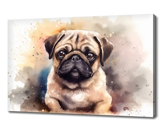 Pug Dog Watercolor Canvas Print | Animal Wall Art