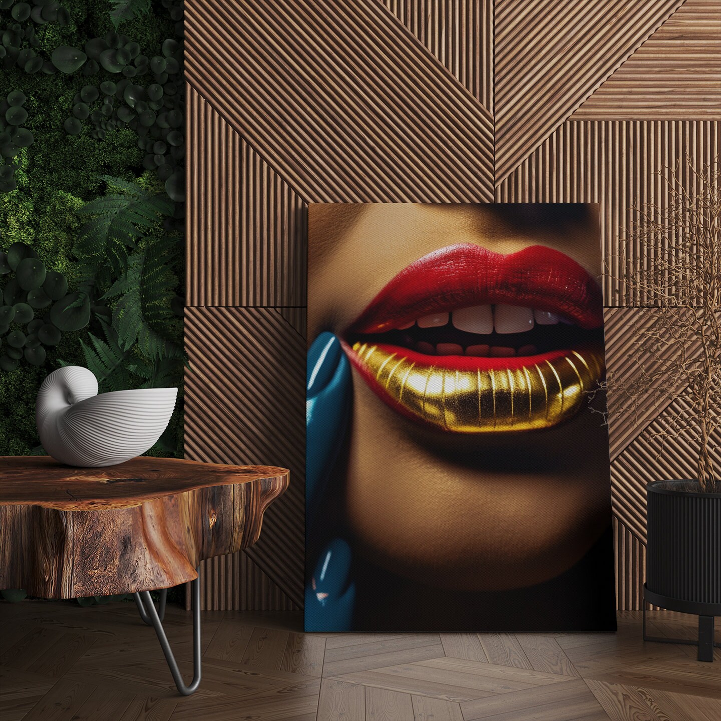 Elegant Metallic Shiny Gold Red Lips Canvas Print | Modern Fashion Wall ...
