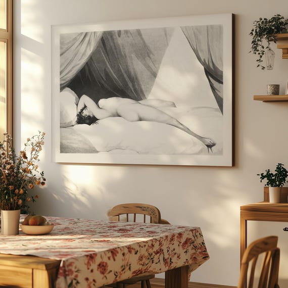 Naked woman posing sexually by William Hollan, Canvas Print Vintage Style Wall Art – Reproduction of Old Master Paintings on Premium Canvas