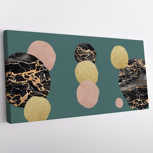 Abstracte goud en groen canvasafdruk | Moderne muurkunst, woondecoratie, minimalistische kunstwerken, abstracte schilderkunst, woonkamerdecoratie
