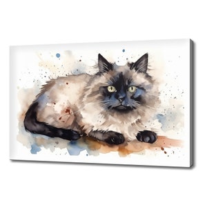 Cute Ragdoll Cat Watercolour Canvas Print | Animals Canvas Picture | Cat Lovers Gift Painting Wall Hanging | Wall Art Print On Canvas