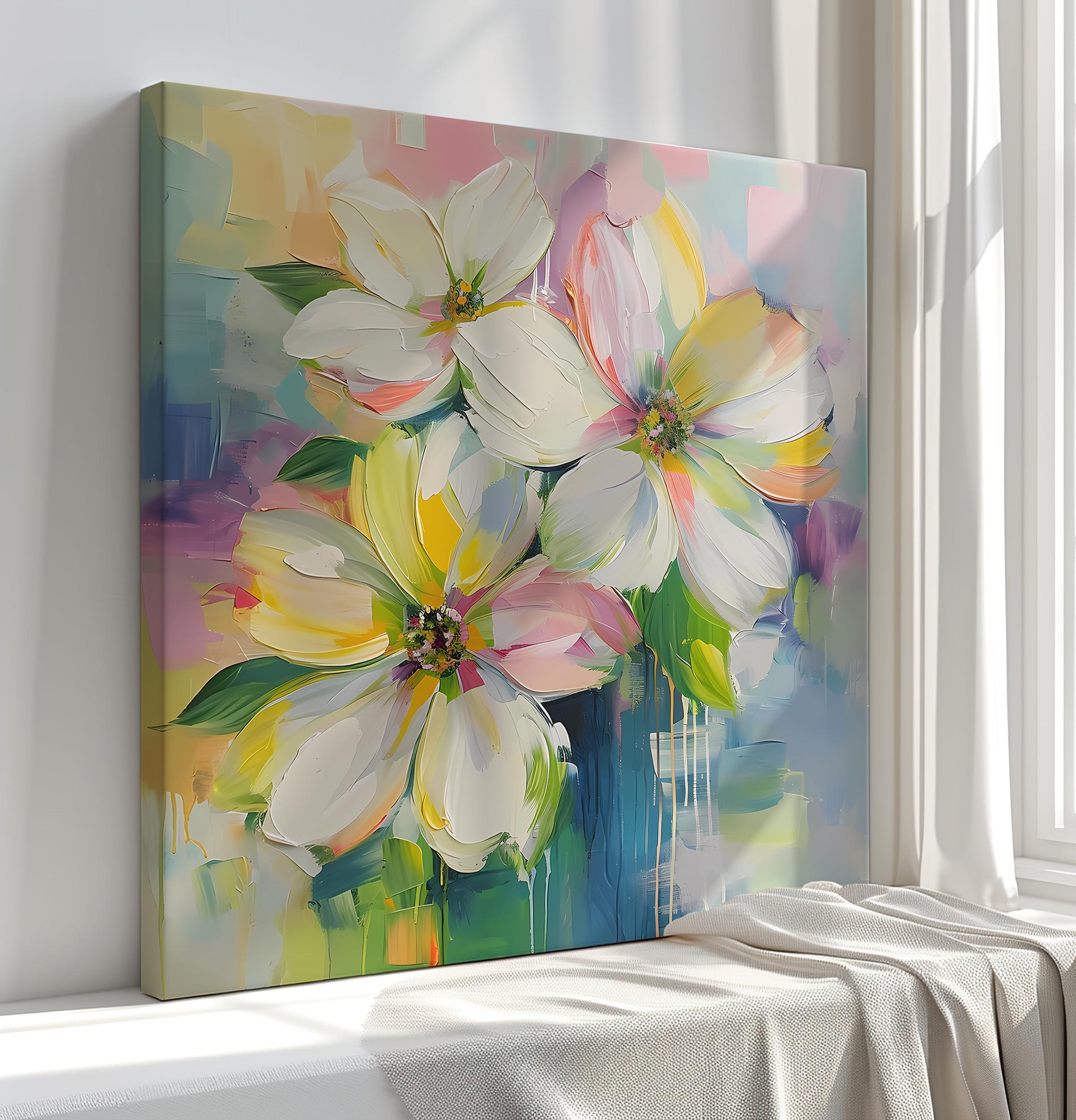 Colourful Beautiful Flowers, Floral Canvas Wall Art Print – High