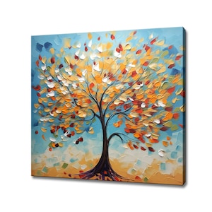 Abstrakt Orange Gelb Bunter Baum Ölgemälde Stil Leinwand Druck, Moderne Landschaft Wand Kunst Druck, Landschaft Bild Wandbehang