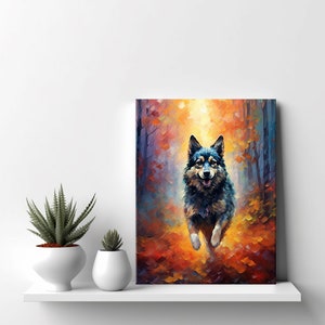 Norwegian Elkhound Dog Animal Canvas Print | Gift For Norwegian Elkhound Dog Lover | Colourful Dog Portrait Painting Print Art | Home Decor