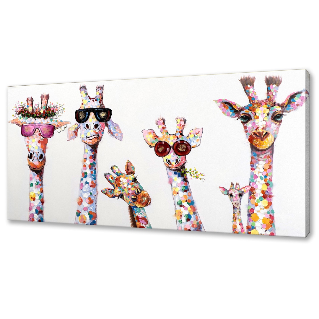 Funky Giraffes Canvas Art Print Animals Wall Hanging Handmade Home