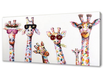 Funky Giraffes Canvas Art Print Animals Wall Hanging Handmade Home Decor Customised Gifts Wall Art Designs Fast Delivery