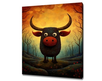Friendly Bull Animal Canvas Prints for Kids' Bedrooms | Playful Adorable Characters | Whimsical Designs | Home Decor Wall Art Canvas