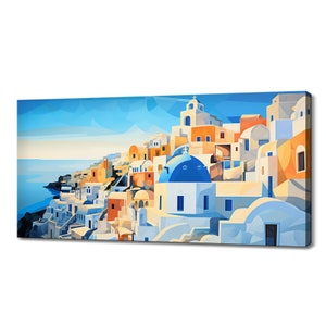 Santorini Greek Island Canvas Print Wall Art, Modern Design Home Office Decor, Famous Landmarks Skyline Colourful Abstract Print