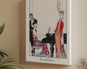 Bezwering: Frankrijk XXe siècle art-decocanvasprint van George Barbier, elegante vintage Franse mode, gallery verpakt muurkunst