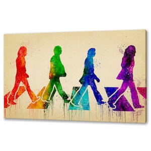 The Beatles Abbey Road Watercolour Colourful Canvas Art Print Wall Hanging Handmade Home Decor Customised Gifts Wall Art Designs