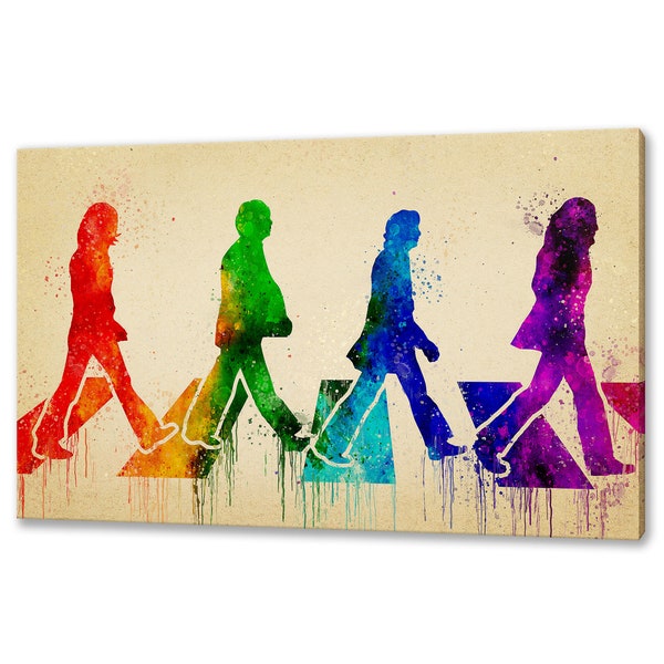 The Beatles Abbey Road Watercolour Colourful Canvas Art Print Wall Hanging Handmade Home Decor Customised Gifts Wall Art Designs