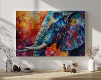 Abstract Elephant Canvas Print – Colourful Wildlife Wall Art