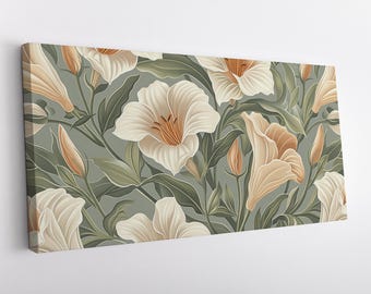 William Morris Style Floral Canvas Print Wall Art – Elegant Flowers Painting – High Quality Gallery Wrapped Canvas – Ready to Hang