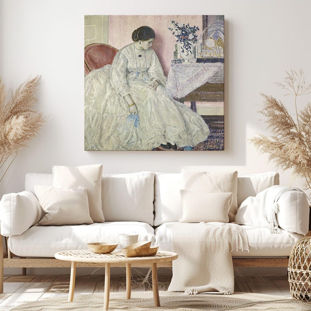 Elegant Lady in White Dress Canvas Print – Vintage Interior Wall Art - Etsy