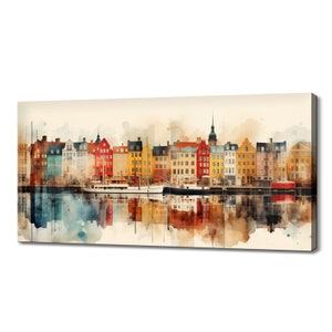 Copenhagen Denmark Canvas Print Wall Art, Modern Design Home Office Decor, Famous Landmarks Skyline Colourful Painting Print