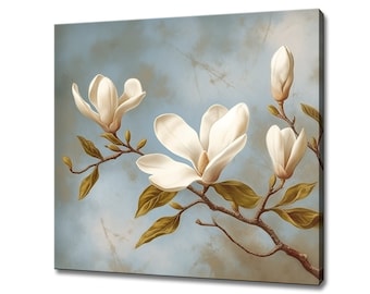Magnolia Art Print, Muted Floral Canvas Wall Art, Painting Style Home Decor