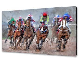 Horse Racing Canvas Print: Jockey Art, Handmade Wall Decor